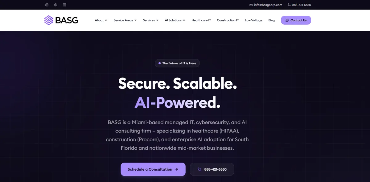 BASG Corp Miami managed IT cybersecurity compliance homepage