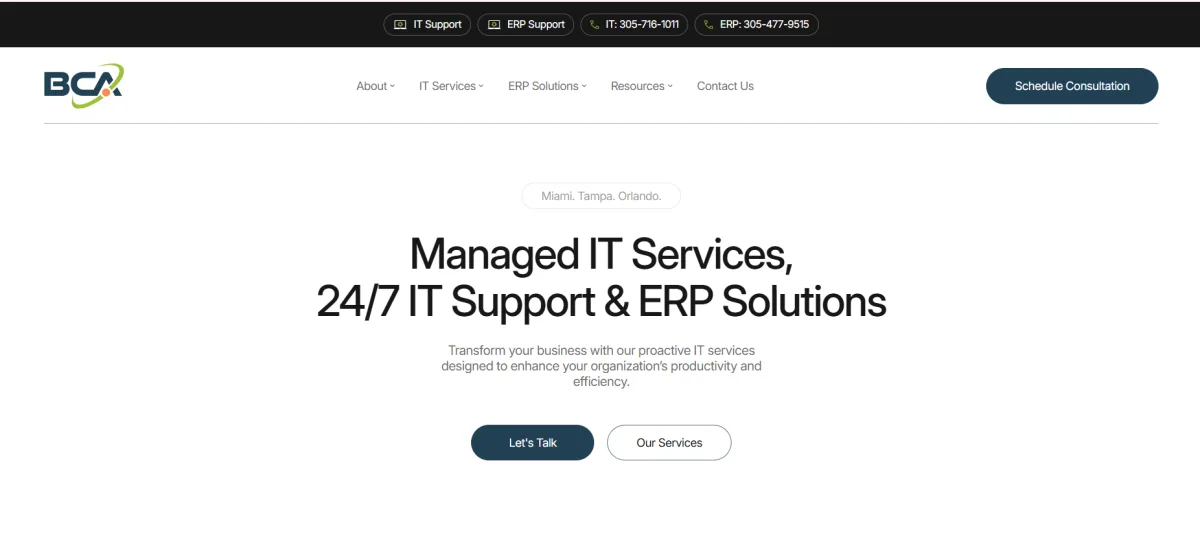 BCA IT managed IT services in Miami for financial firms homepage