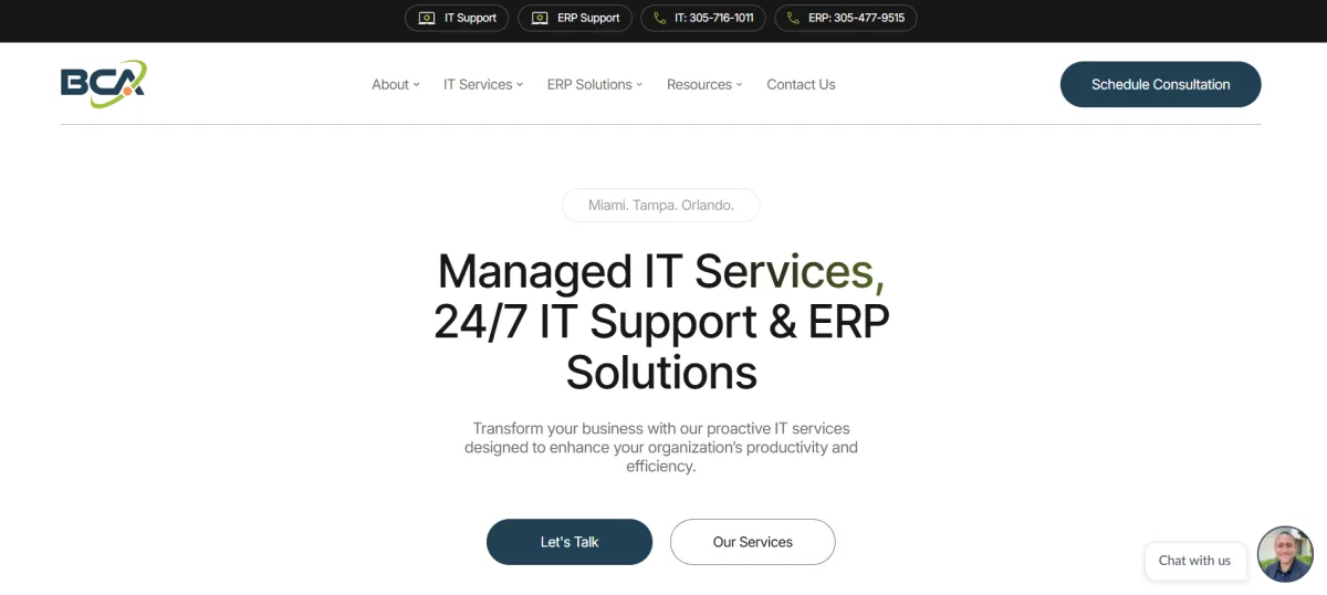 BCA IT financial services MSP in Tampa homepage
