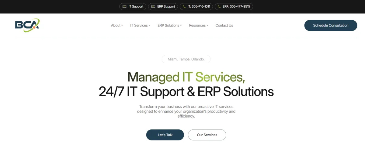 BCA IT managed IT services in Miami homepage