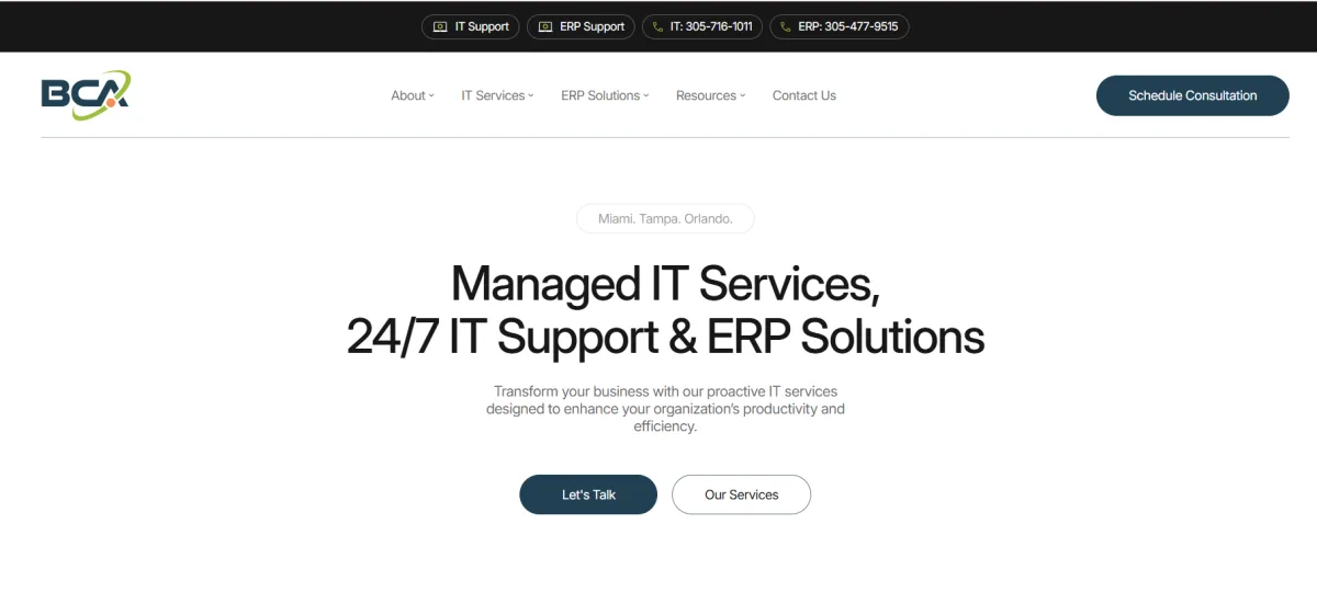 BCA IT managed IT services Miami homepage