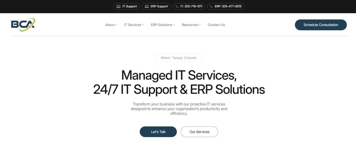 BCA IT Inc managed IT services Miami healthcare homepage