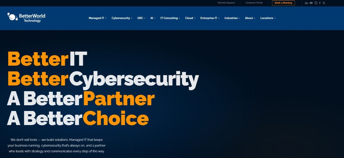 BetterWorld Technology homepage — national compliance-focused MSP serving Baltimore defense contractors