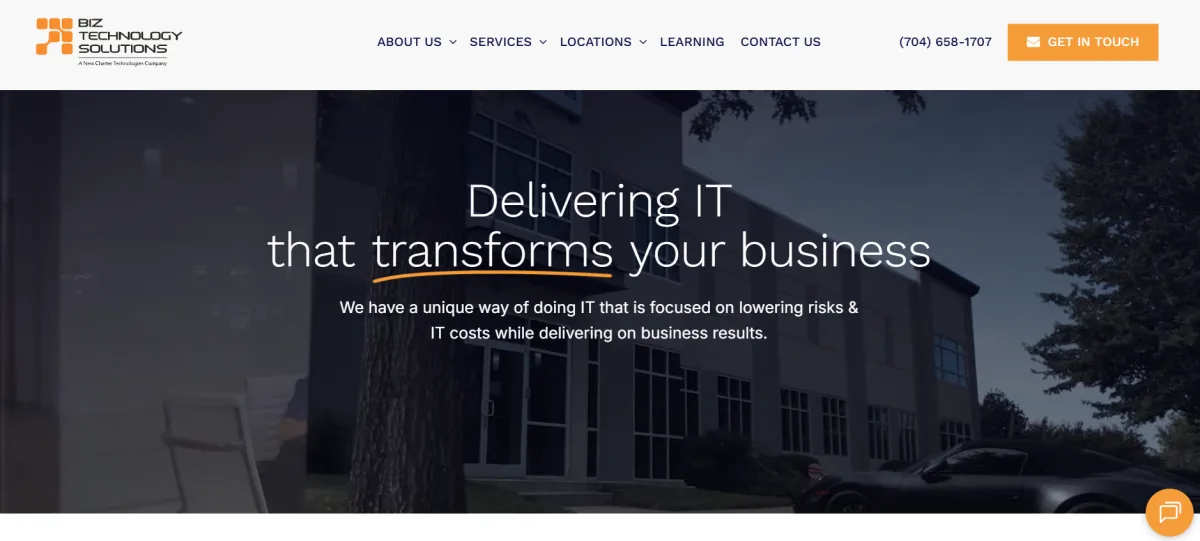 Biz Technology Solutions enterprise MSP Mooresville and Charlotte NC homepage screenshot