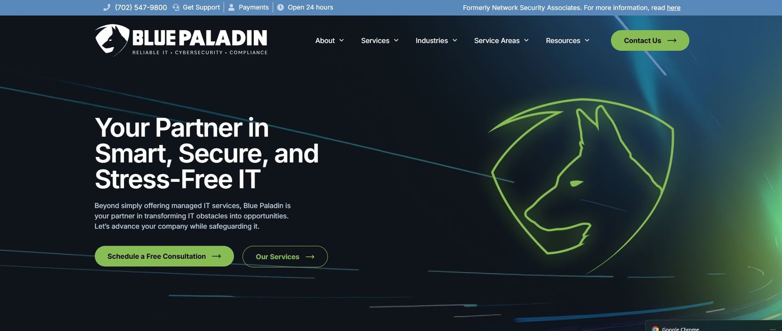 Blue Paladin Las Vegas MSP managed IT services homepage screenshot