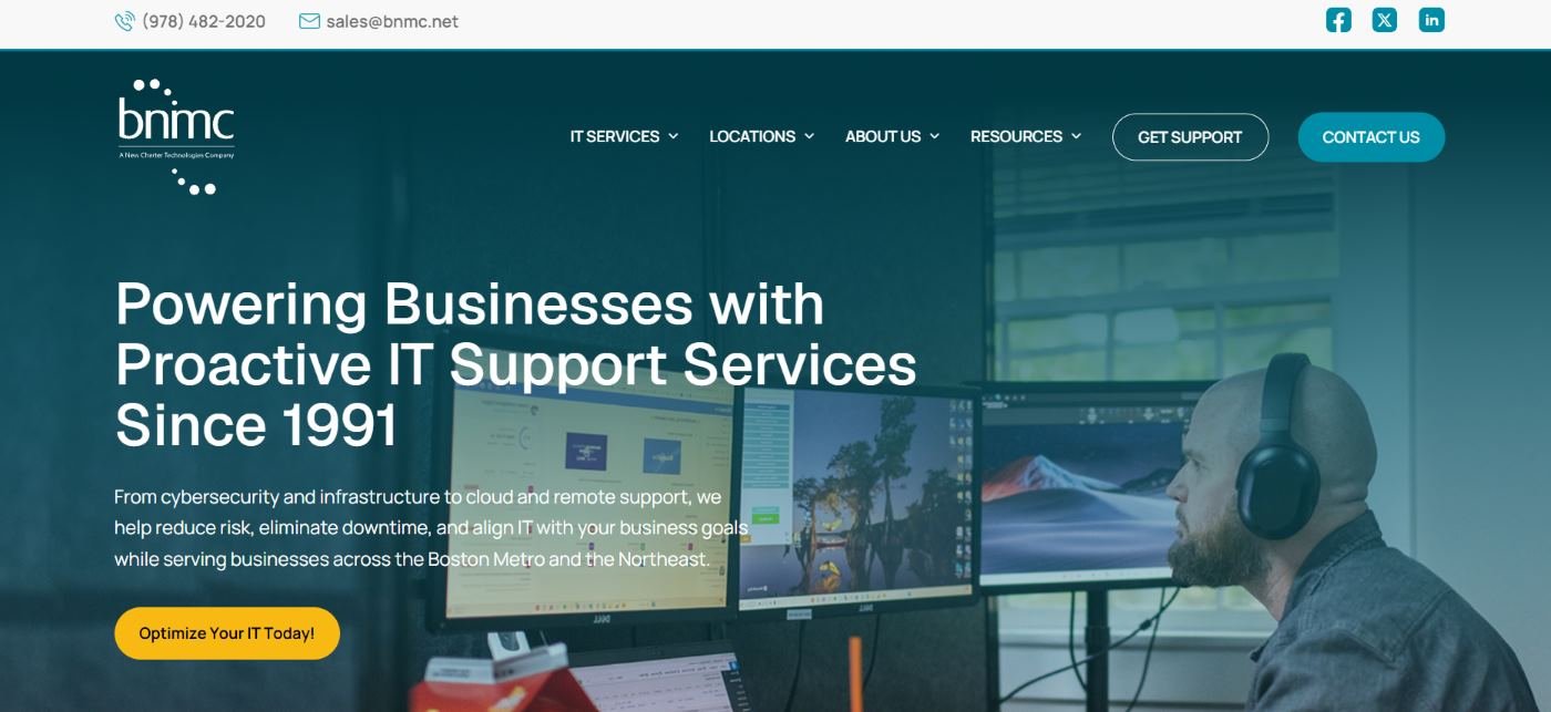 BNMC managed IT services Boston Metro higher education homepage screenshot