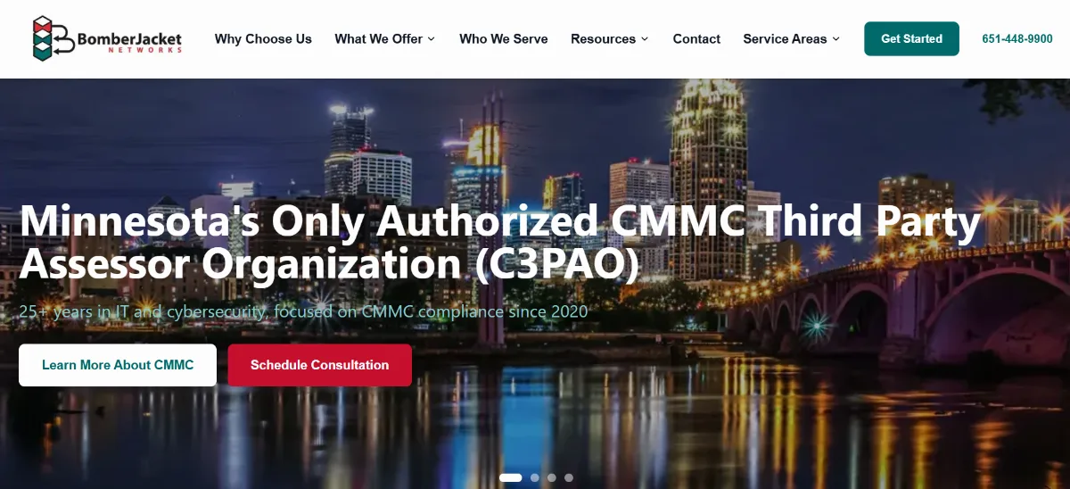 BomberJacket Networks Minnesota CMMC compliance homepage