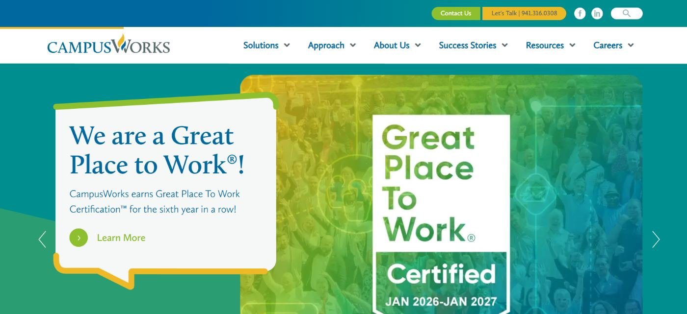 CampusWorks higher education IT managed services homepage screenshot