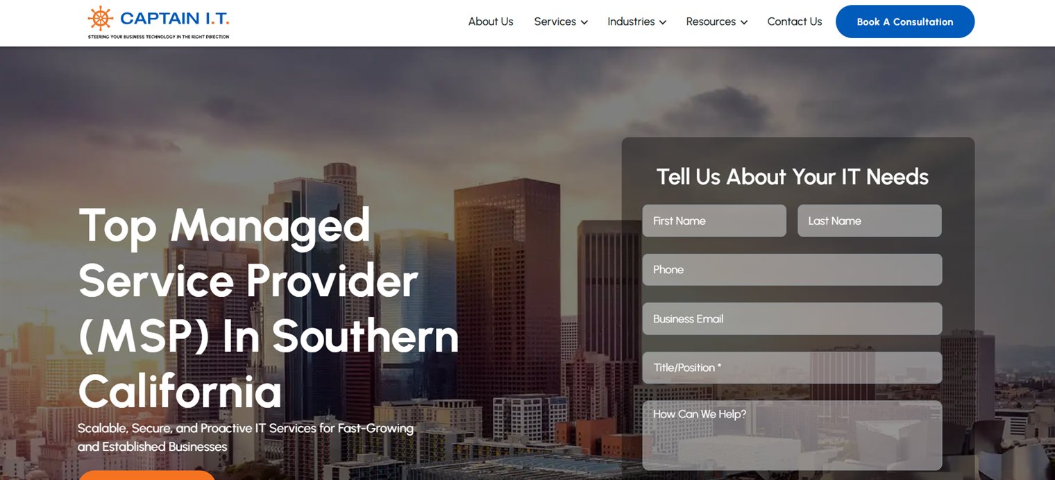 Captain IT homepage screenshot - HIPAA and HITECH compliant managed IT services in South Pasadena