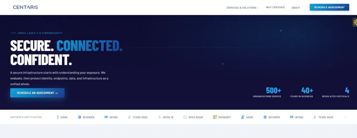 Centaris managed IT and TISAX compliance homepage for Michigan automotive manufacturers
