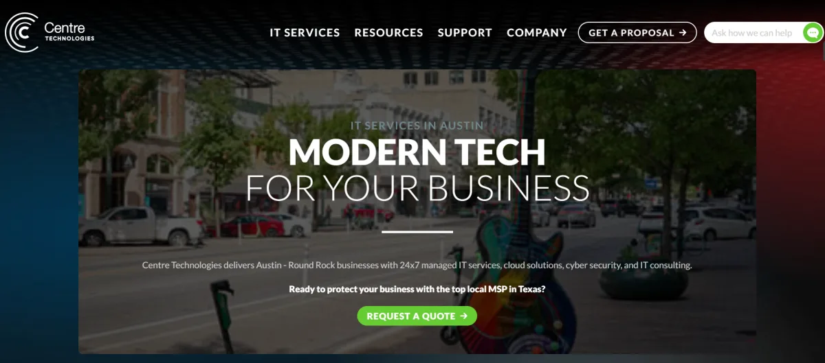 Centre Technologies homepage — healthcare managed IT services provider in Austin Texas, ranked #1 by itreviews.co with Trust Score 9.2/10