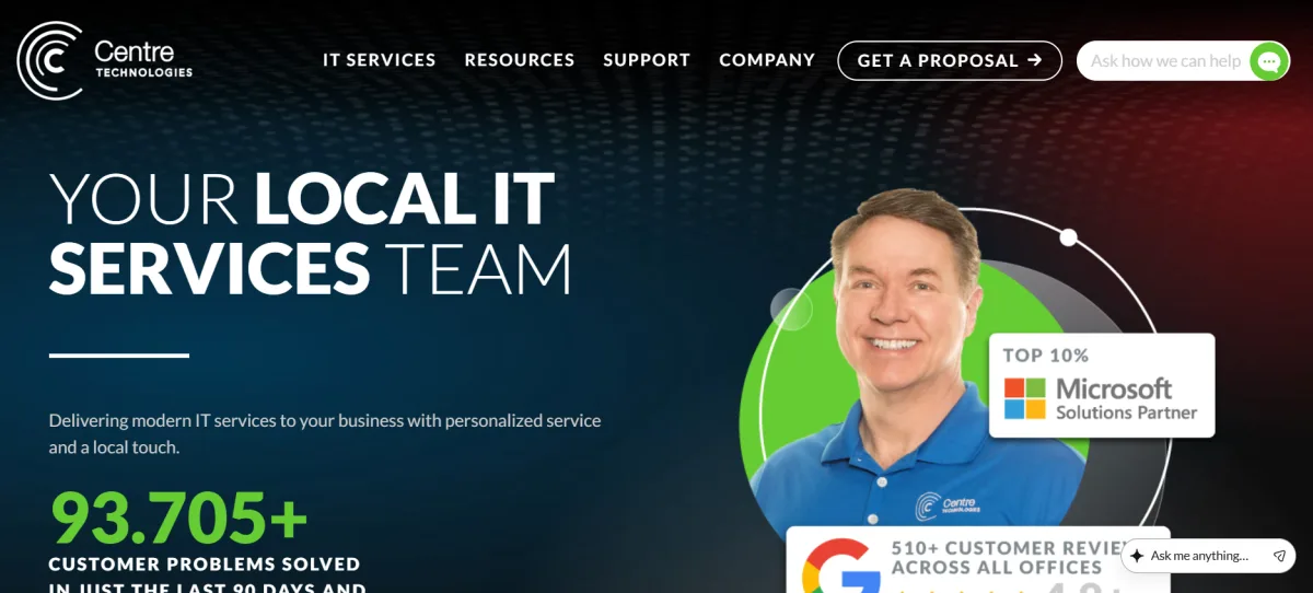 Centre Technologies homepage - Houston manufacturing MSP ranked #2 with a Trust Score of 8.7/10