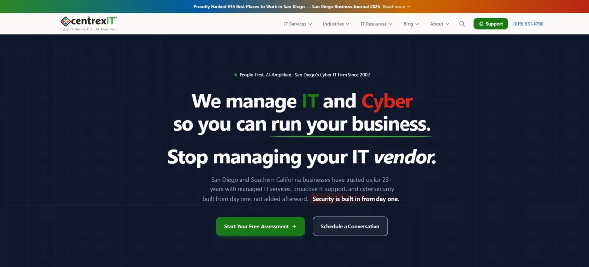 centrexIT healthcare IT services San Diego homepage