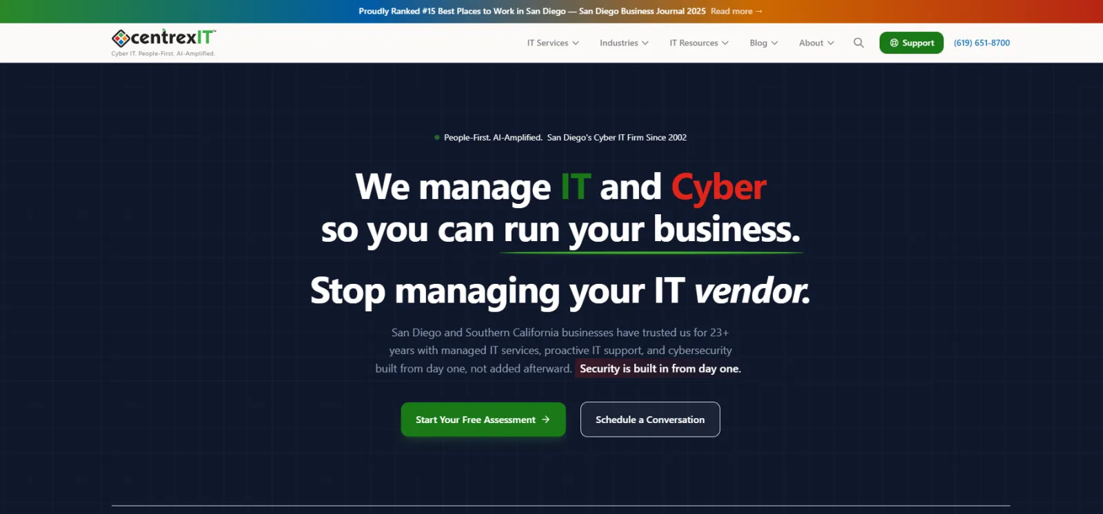 centrexIT managed IT and cybersecurity in San Diego, homepage