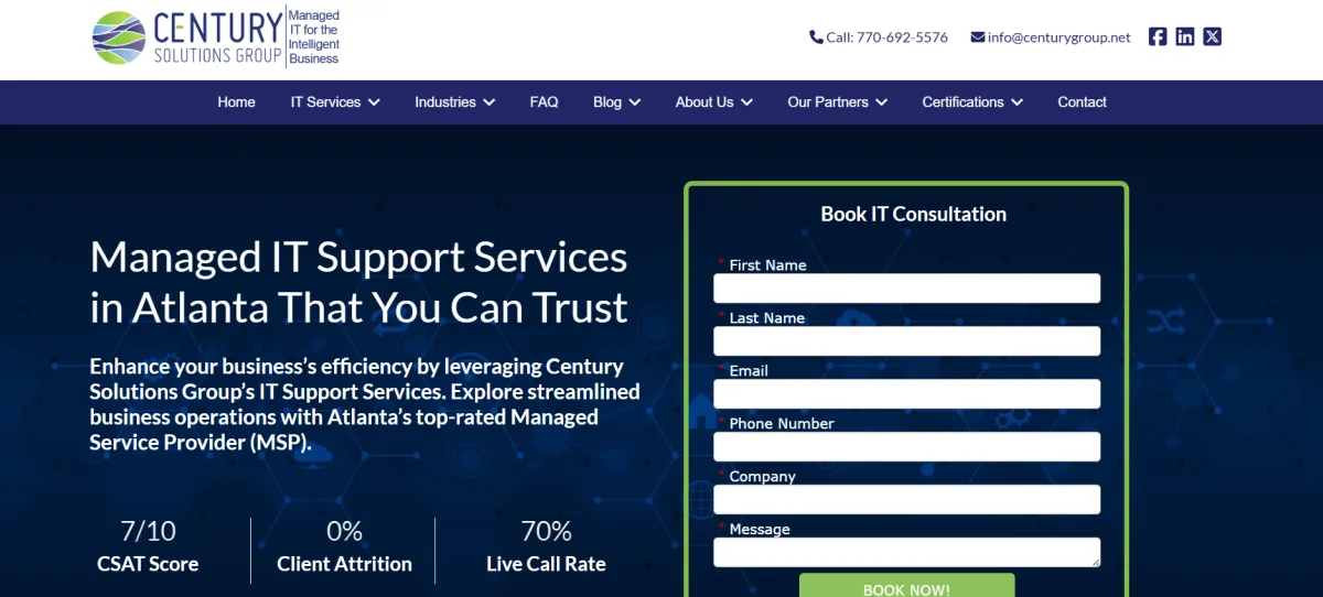 Century Solutions Group SOC 2 financial IT services in Atlanta - homepage