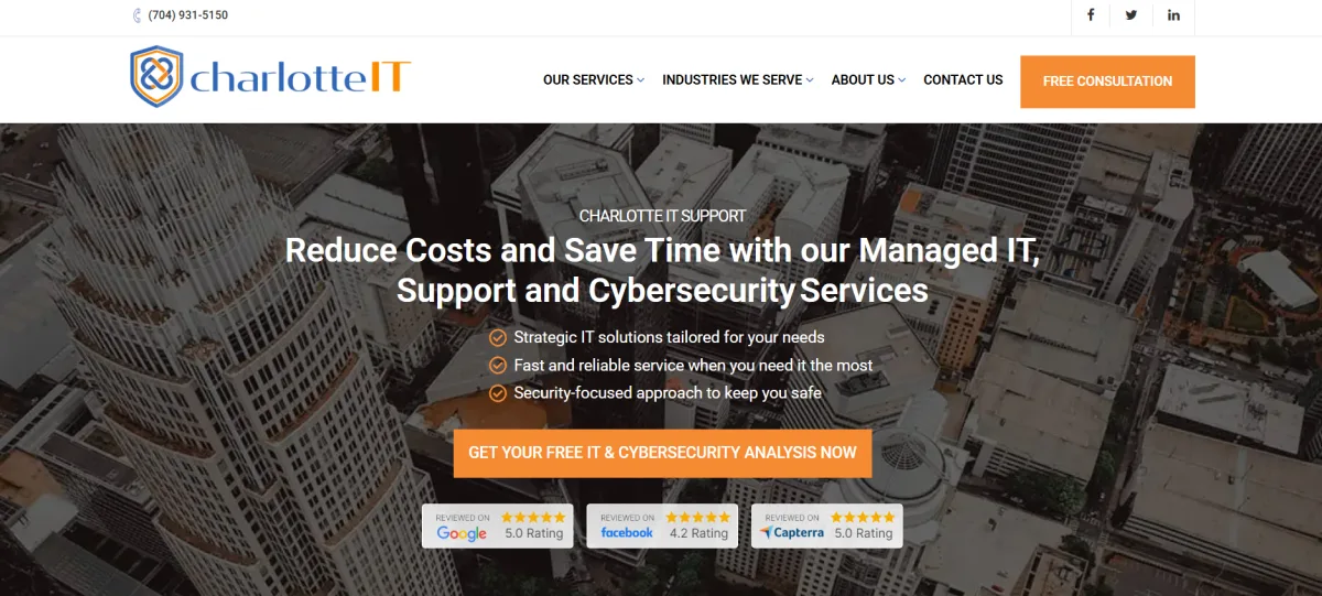 Charlotte IT Solutions manufacturing IT support Charlotte NC homepage screenshot