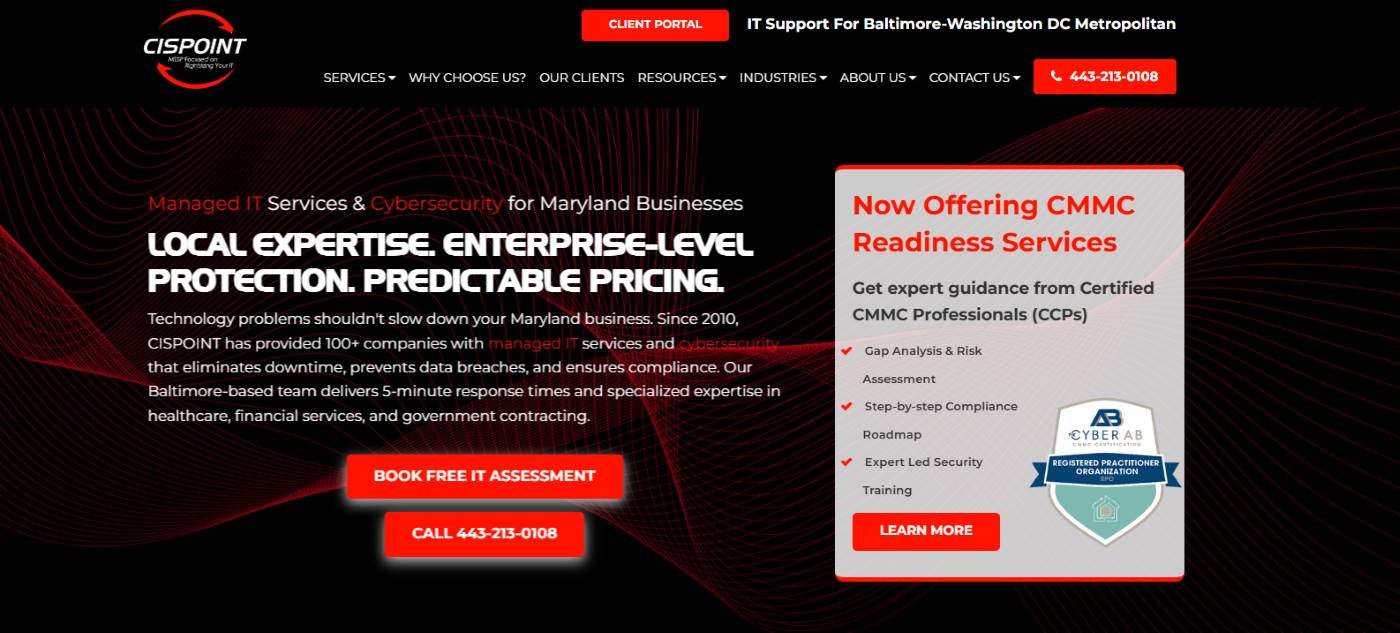 CISPOINT WOSB Columbia MD CMMC RPO MSP Baltimore homepage screenshot