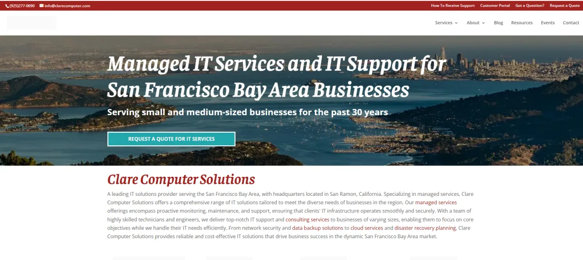 Clare Computer Solutions managed IT logistics Bay Area homepage