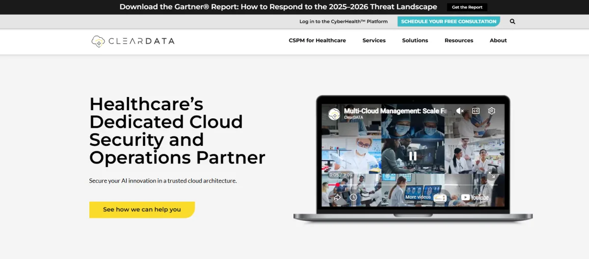 ClearDATA homepage — Austin-headquartered healthcare cloud MSP, ranked #7 by itreviews.co with Trust Score 6.0/10