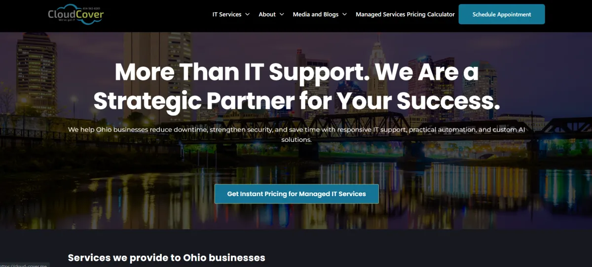 Cloud Cover IT healthcare Columbus Ohio homepage