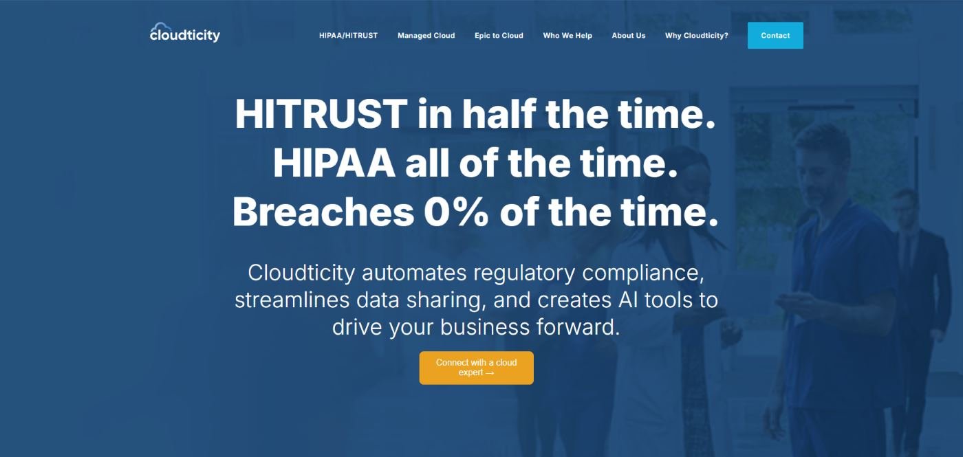 Cloudticity healthcare cloud managed services Seattle HITRUST homepage screenshot