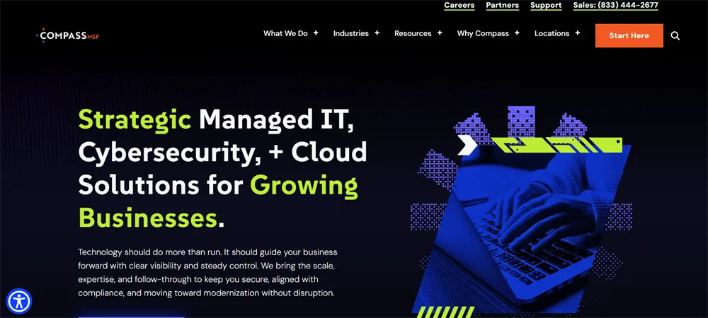 CompassMSP managed IT and cybersecurity for financial firms Jacksonville Florida homepage screenshot