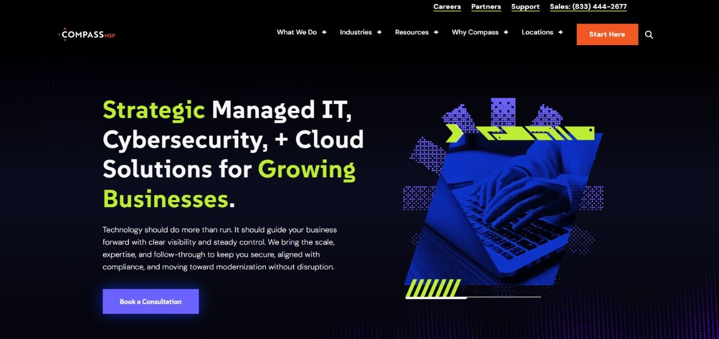 CompassMSP financial services managed IT Dallas TX homepage screenshot