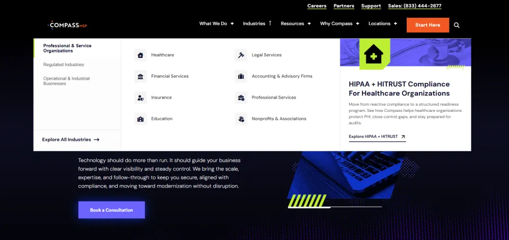 CompassMSP CMMC readiness and managed IT for Tucson government contractors homepage screenshot