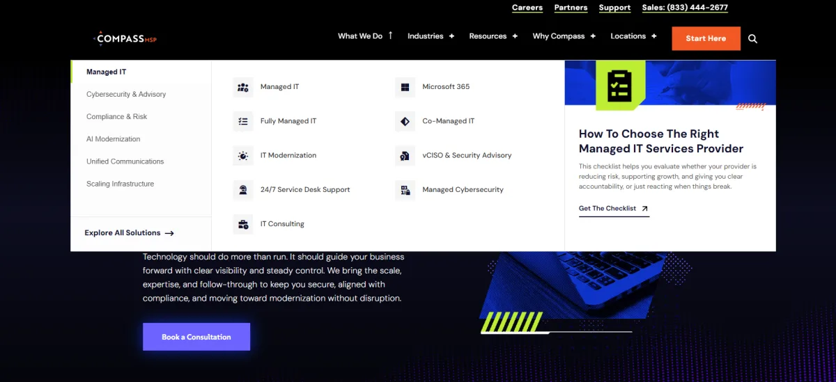 CompassMSP insurance compliance managed IT homepage