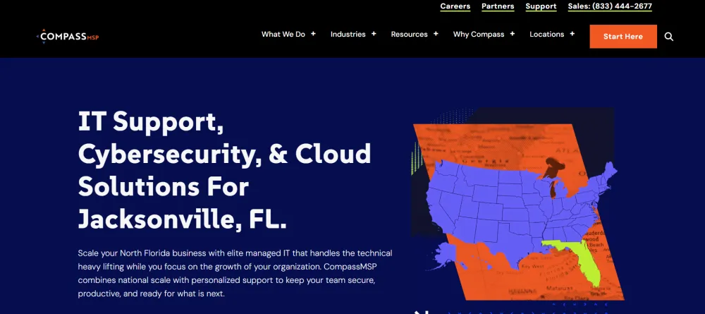 CompassMSP managed IT and cybersecurity for Jacksonville logistics companies homepage screenshot