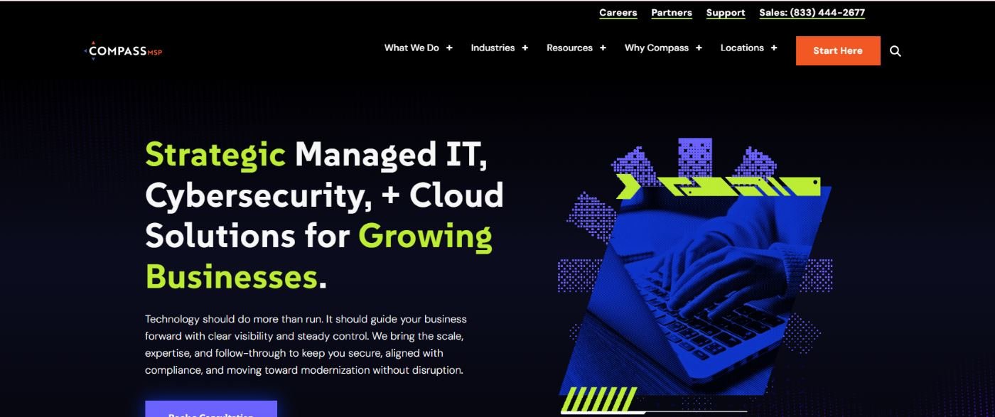 CompassMSP managed IT services for manufacturing in Seattle homepage screenshot