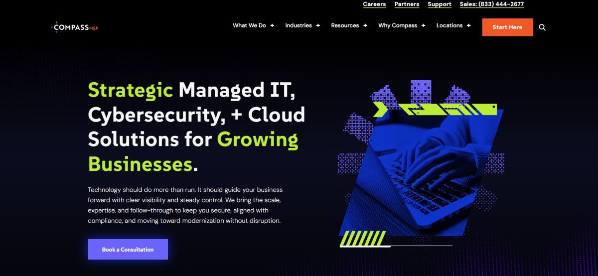 CompassMSP managed IT and CMMC services for defense contractors homepage screenshot
