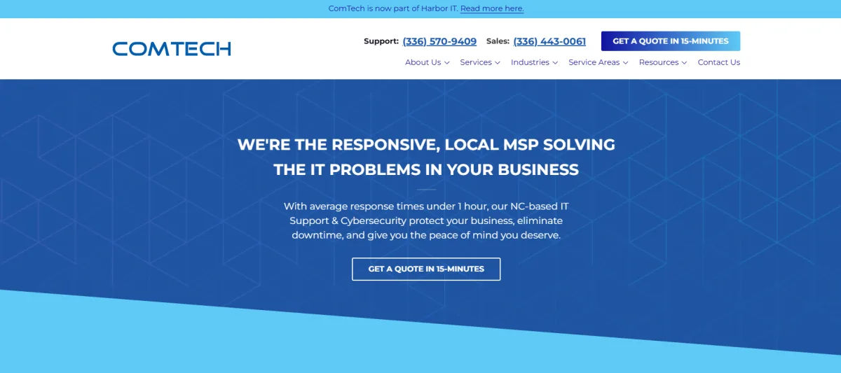 ComTech Network Solutions manufacturing IT and CMMC services Raleigh NC homepage screenshot