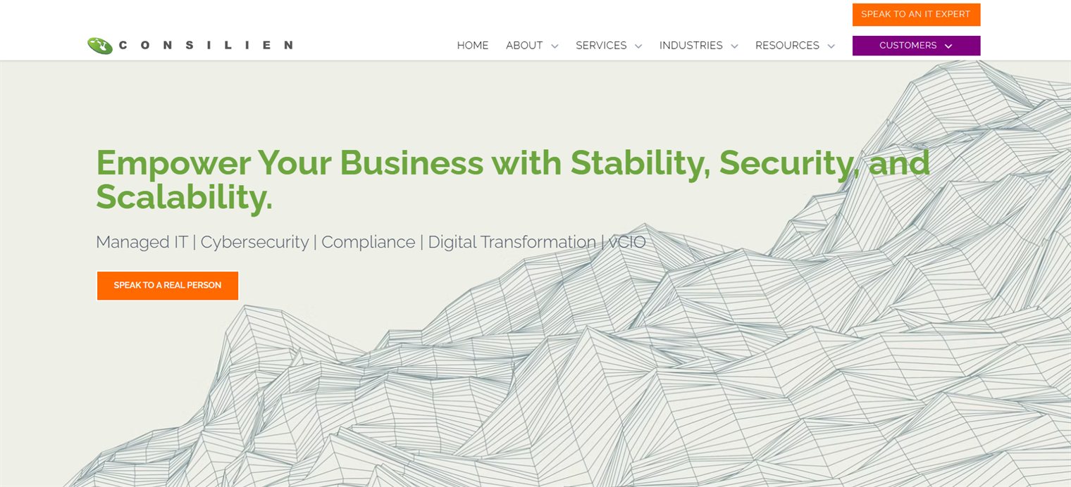 Consilien homepage screenshot - compliance-first managed IT and MSSP provider in Torrance, Los Angeles metro