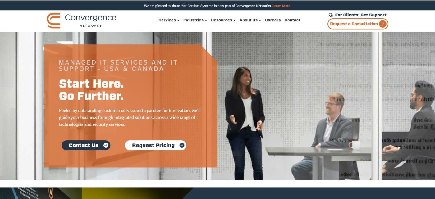 Convergence Networks financial IT services Pacific Northwest homepage screenshot