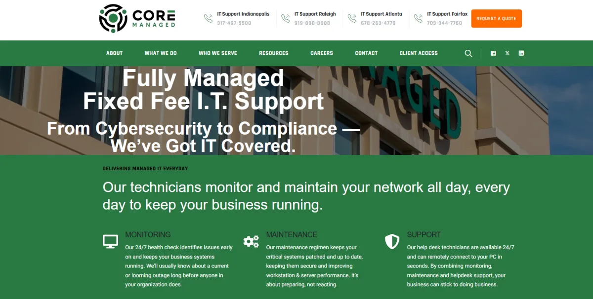 CoreManaged managed IT services in Raleigh, homepage