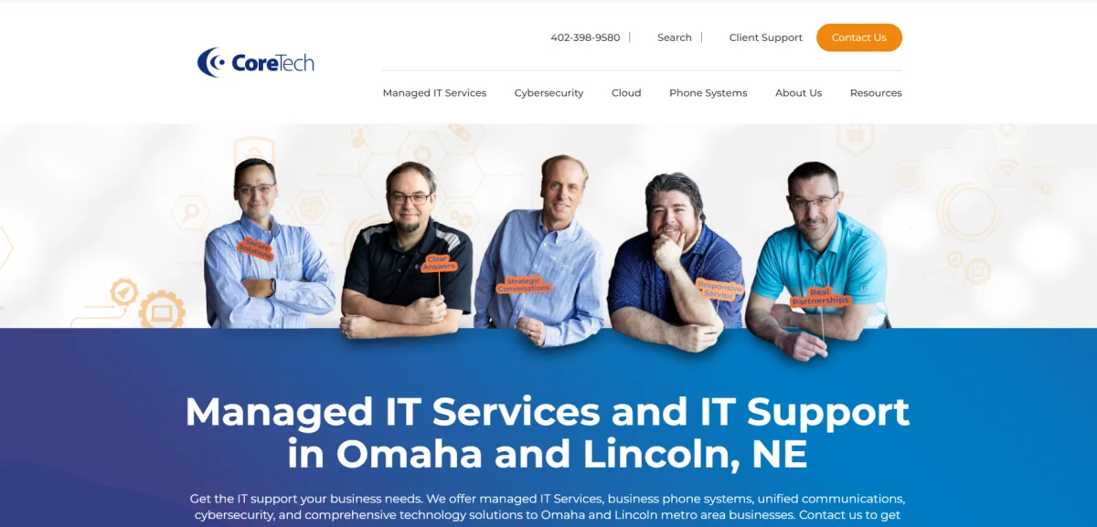 CoreTech managed IT services Omaha manufacturing homepage