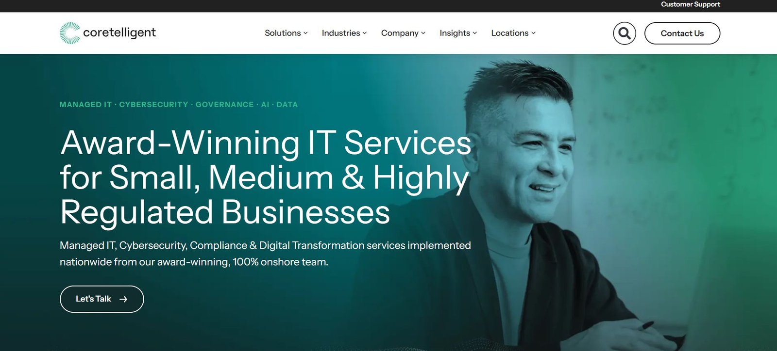 Coretelligent financial services IT compliance Boston homepage screenshot