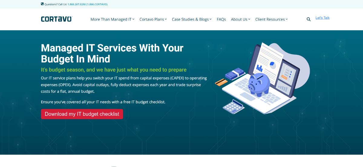 Cortavo flat-fee all-inclusive managed IT for startups homepage screenshot
