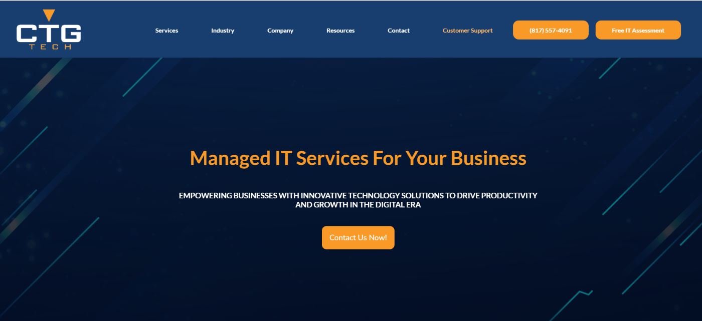 CTG Tech managed IT services for professional services Dallas TX homepage screenshot