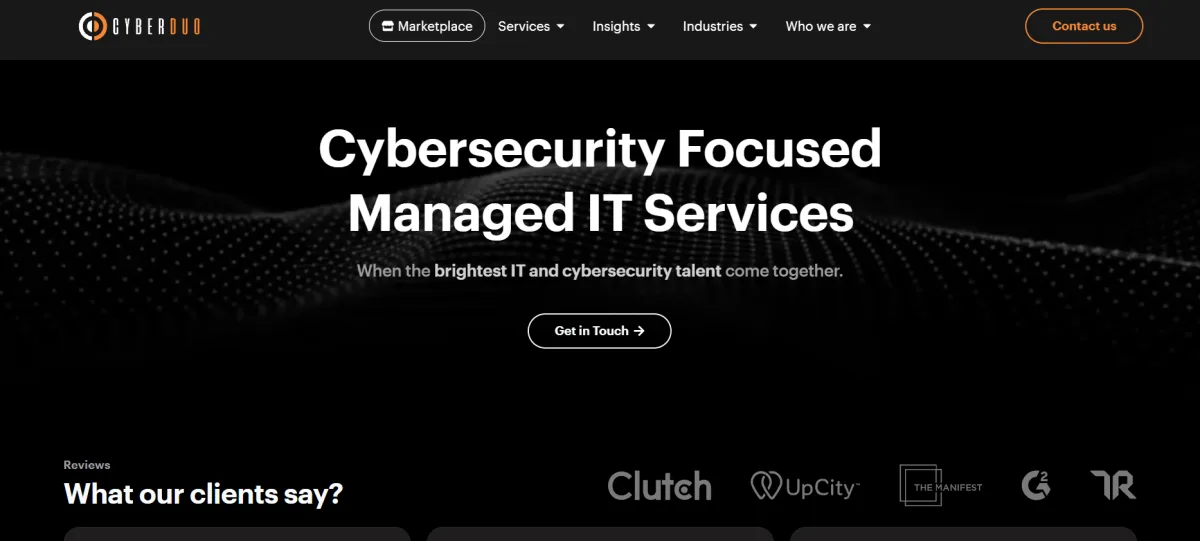 CyberDuo homepage screenshot — managed IT and cybersecurity for finance in Glendale LA