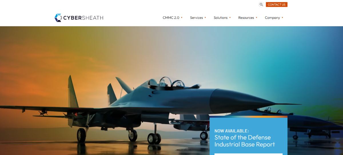 CyberSheath CMMC managed services for defense industrial base contractors homepage screenshot