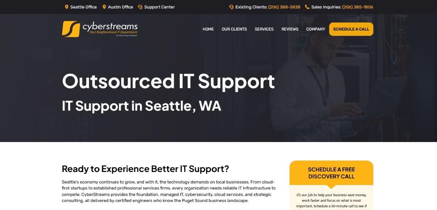 CyberStreams managed IT services for financial services Seattle homepage screenshot