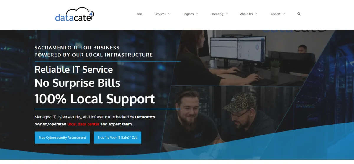 Datacate homepage, Sacramento managed IT and data center services