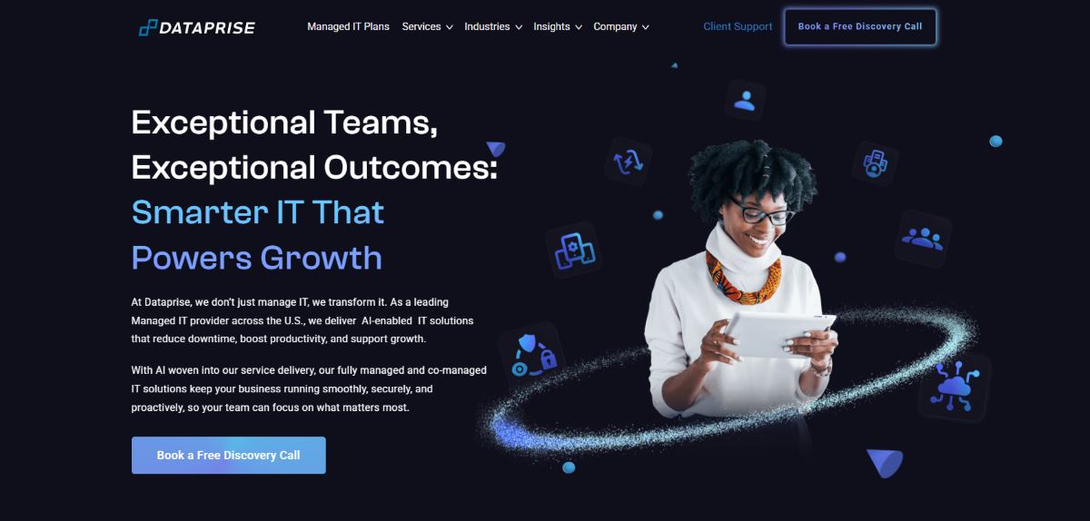 Dataprise managed IT services AI-powered operations homepage