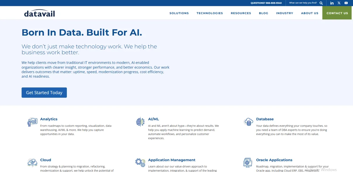 Datavail database and Oracle managed services homepage