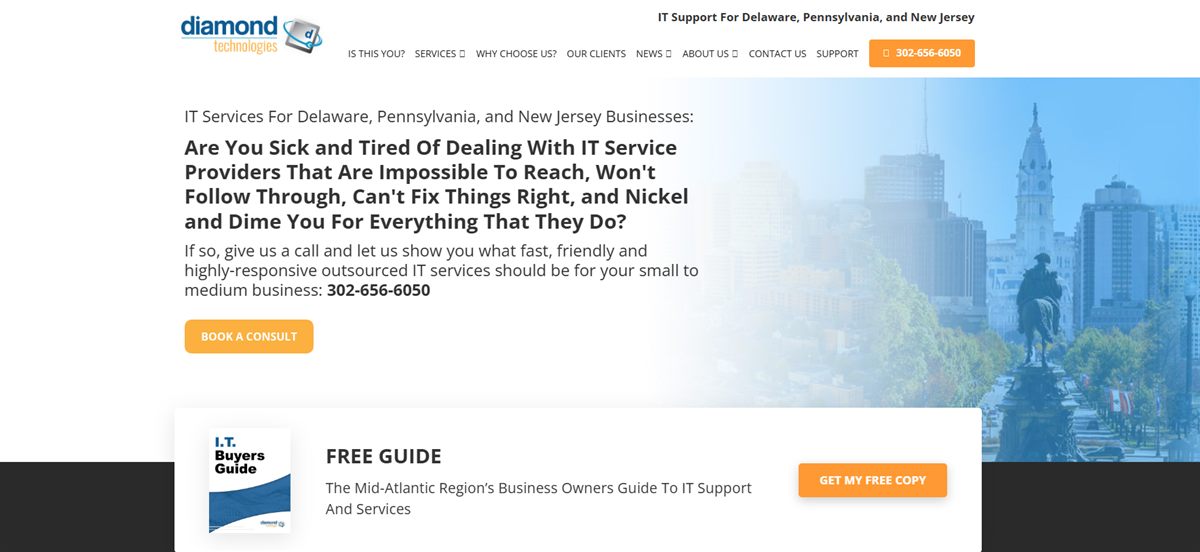 Diamond Technologies managed IT services Wilmington DE - homepage