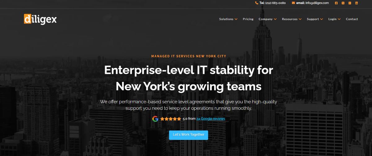 Diligex 21-year NYC MSP dedicated auto dealer practice homepage screenshot