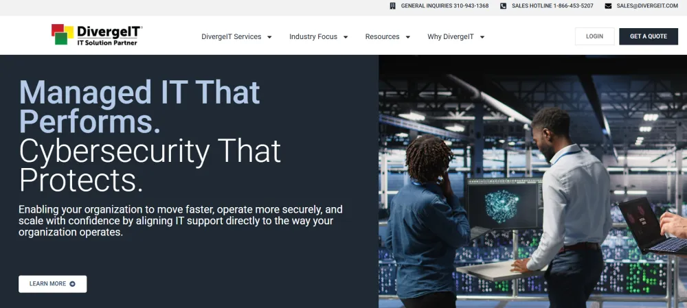 DivergeIT managed IT services manufacturing Memphis homepage screenshot