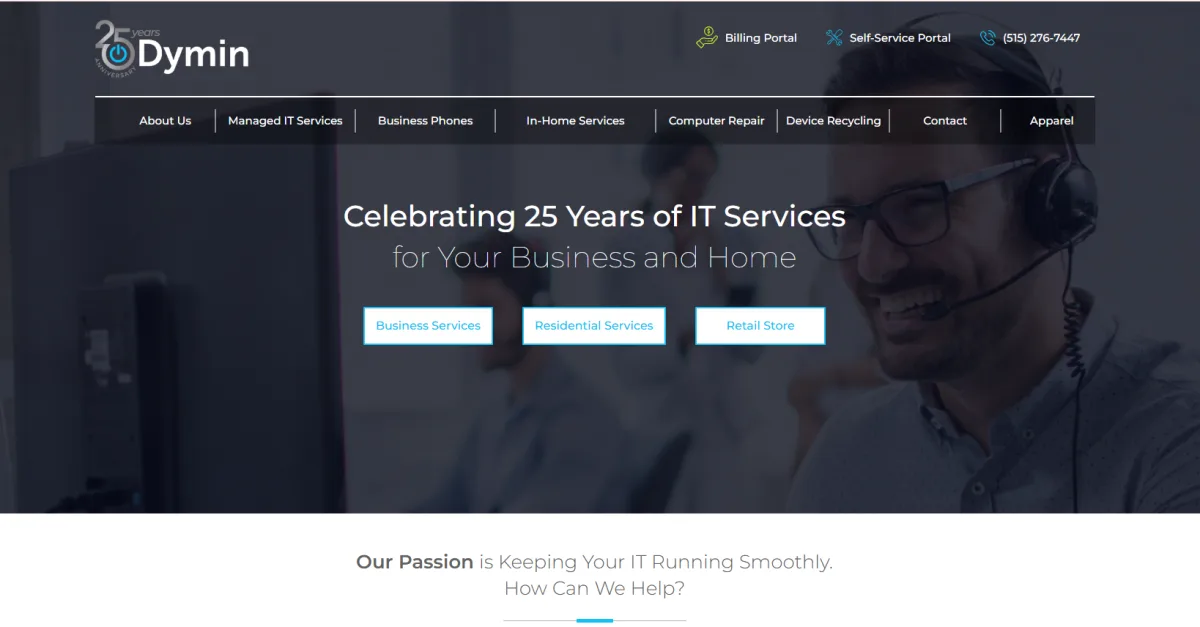 Dymin Systems Des Moines managed IT services homepage